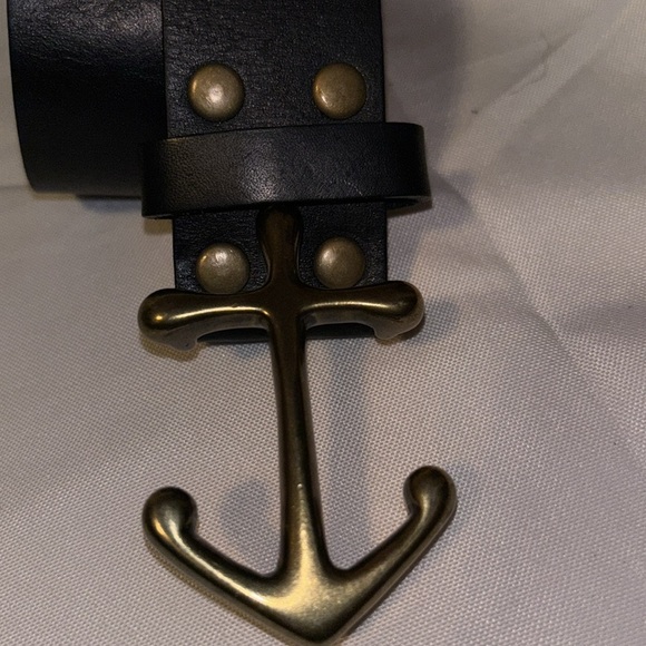 Navy Blue Genuine Leather Ship Anchor Buckle Belt Nautical XS main image 3